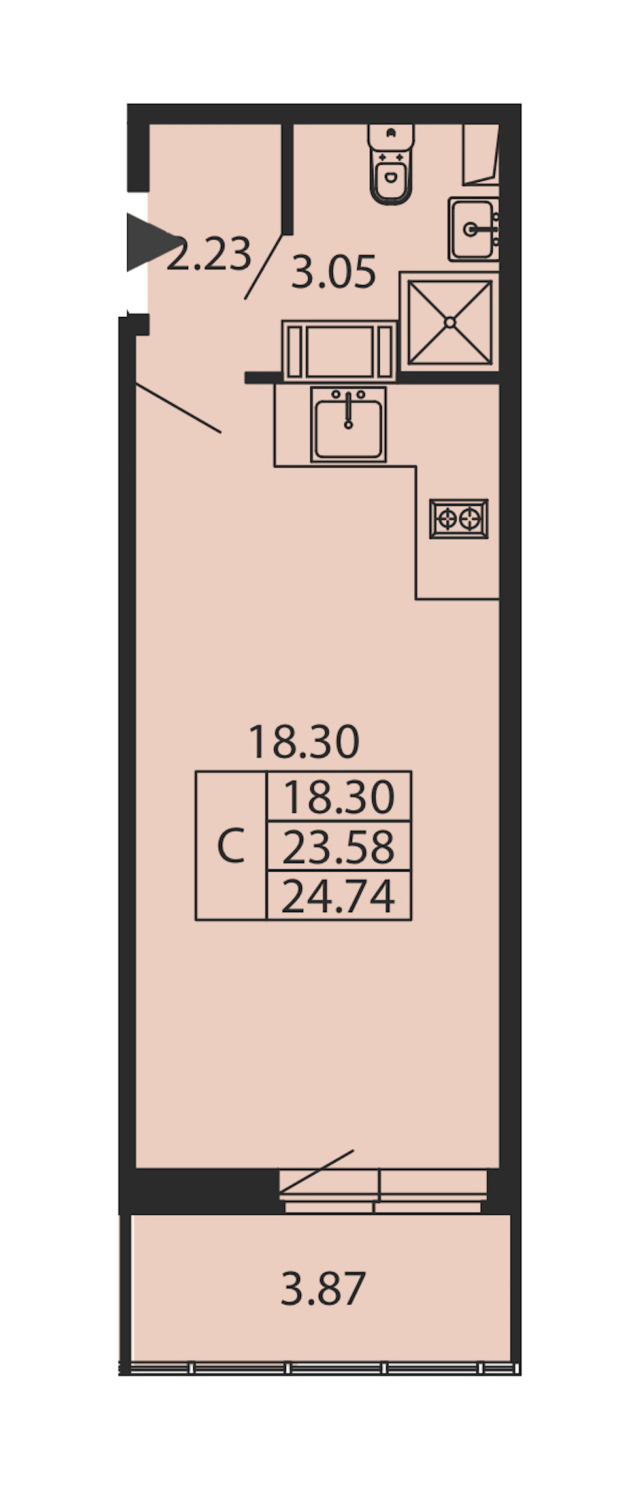 Квартира студия 23.58 м², 12/12 эт., ЖК «Полис ЛАВрики»